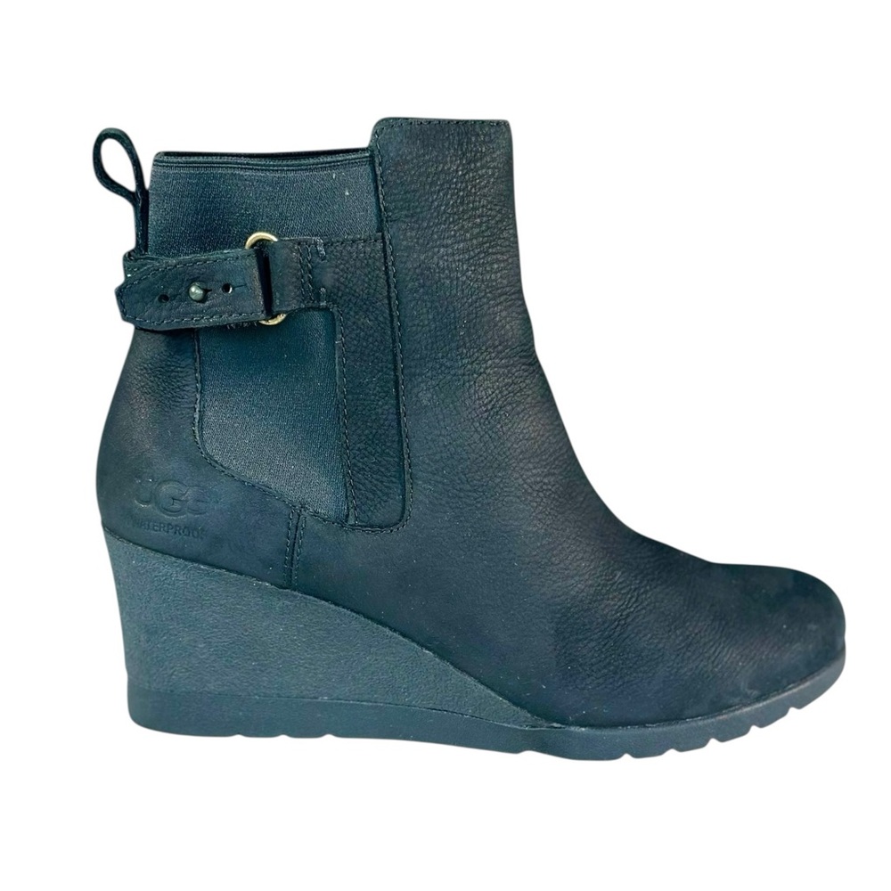 UGG Women’s Indra Waterproof Wedge Ankle Boots in Black Leather